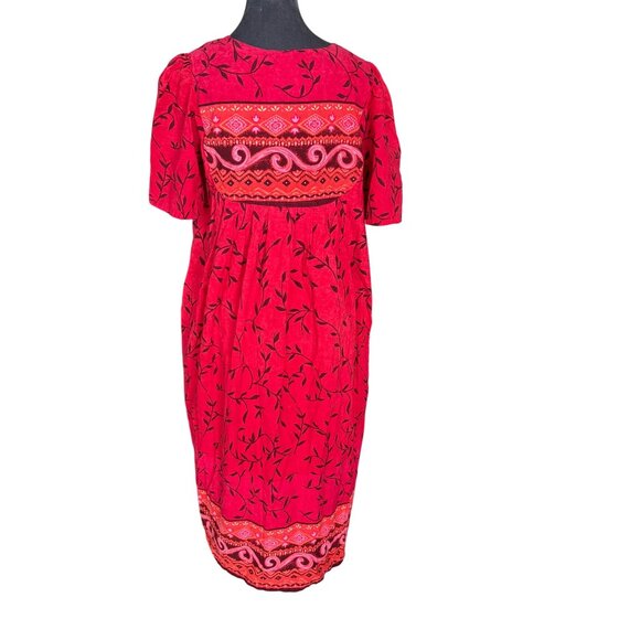 Drapers & Damons Red Floral Print Cotton Short Sleeve Dress PM - Picture 4 of 5